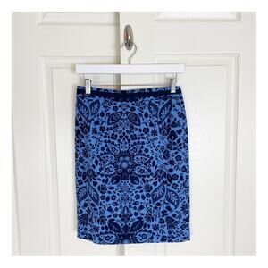 Boden Floral Print Pencil Skirt Blue Navy Stretch Cotton NWOT Sz 4P